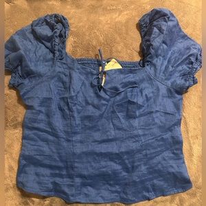 Blue linen Off the Shoulder Top